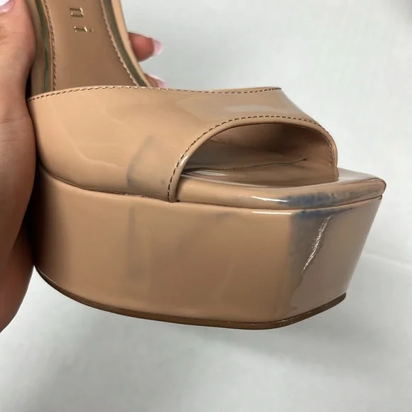Nude patent square peep toe tall platform heels 7.5 weddingguest party glam sexy - Picture 12 of 13